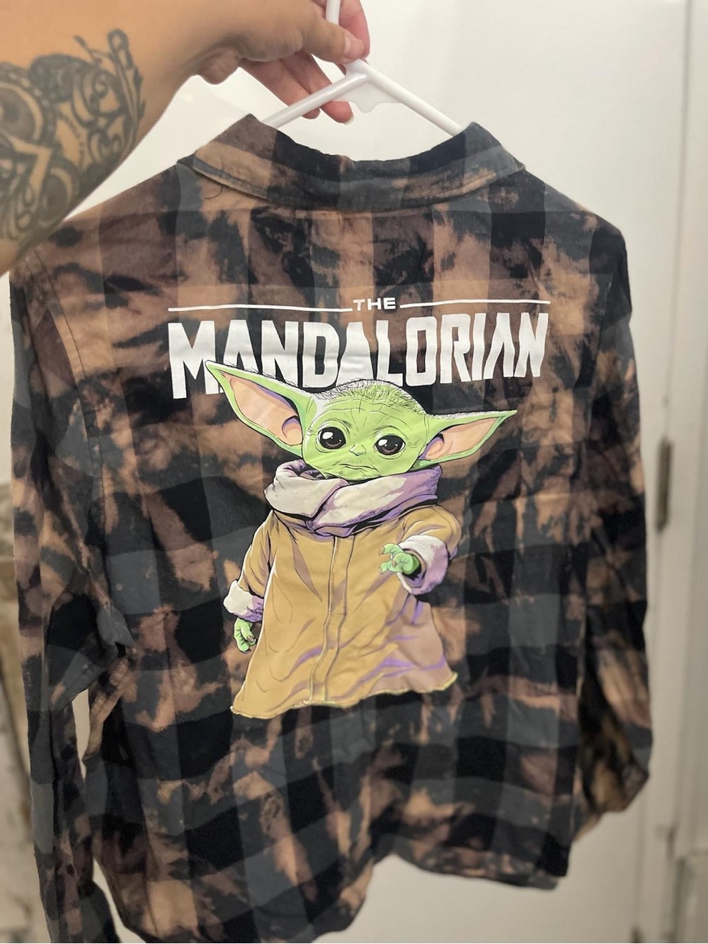 Star Wars The Mandalorian Grogu Plaid Tie-Dye Camisole Top - Black & Brown